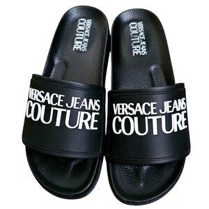 Versace Jeans Couture Black Rubber Slides Womens Size 37